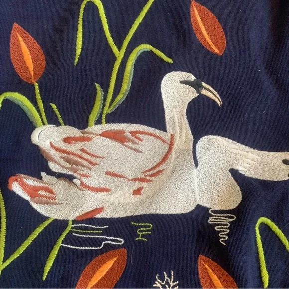 Anthropologie Embroidered Beaded Swans Sweatshirt Navy Blue Size Small - Picture 7 of 9
